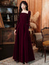 Wine Red Long Sleeves Velvet Wedding Party Dress, A-line Long Prom Dress Evening Dress